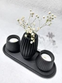 İSKANDİNAV VAZOLU TABAKLI TEALİGHT MUMLUK SET SİYAH DEKOR thumbnail 1