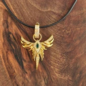 Anka Kuşu Yeşil Taşlı Gold Çelik Kadın Kolye thumbnail 2