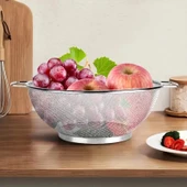 Paslanmaz Çelik Kulplu Tel Çok Amaçlı Makarna Un Meyve Sebze 3'lü Süzgeçi 26 22 20 Cm thumbnail 11