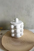 El Yapımı Kapaklı Bubble Beton Kavanoz | Kalemlik, Kaşıklık, Diş Fırçalık, Organizer thumbnail 7
