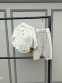 Pamuklu Müslin Kapşonlu Baskılı Bebek Takımı thumbnail 11