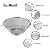 Paslanmaz Çelik Kulplu Tel Çok Amaçlı Makarna Un Meyve Sebze Süzgeçi 20 Cm thumbnail 5