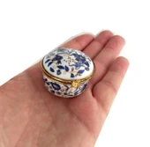 Porselen işlemeli likalı hokka, şık kaliteli zarif hokka, mürekkep kutusu, yuvarlak mavi thumbnail 1