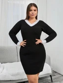 MDB Kadın Uzun Kollu V Yakalı Kısa Triko Elbise thumbnail 1