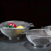 Paslanmaz Çelik Kulplu Tel Çok Amaçlı Makarna Un Meyve Sebze 2'li Süzgeç 26 22  Cm thumbnail 3