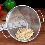 Paslanmaz Çelik Kulplu Tel Çok Amaçlı Makarna Un Meyve Sebze 2'li Süzgeç 26 22  Cm thumbnail 7