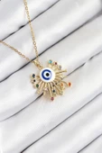 316L Çelik Zirkon Taşlı Nazar Model Gold Renk Kadın Kolye - TJ-BKO10544 thumbnail 1