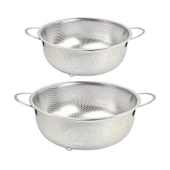 Paslanmaz Çelik Kulplu Çok Amaçlı Makarna Un Meyve Sebze 2'li Süzgeç 25 22 Cm thumbnail 1