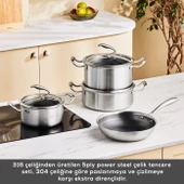 Karaca Powersteel 5Ply 316+ İndüksiyon Tabanlı 7 Parça Çelik Tencere Seti thumbnail 3
