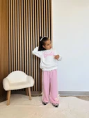 Cg Kids Barbie kabartma barbie yazı 3 iplik kumaş kız çocuk alt üst takım süper kalite sırt baskı ve eşofman detay - 5