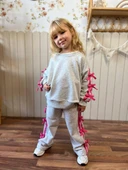 Cg Kids Gri Pembe Fiyonk Detaylı Kız Çocuk 3 iplik Alt Üst Takım Süper Kalite Kumaş (Geniş Kalıptır.) - 3