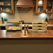 Bambu ekmeklik  ekmek dolabı - streç flim folyoluk tuzluk karaberlik 4 lü set thumbnail 1