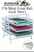 Evrak Rafı Metal 3 lü Mavi 1 Paket Masaüstü A4 Dosya Düzenleyici Kağıt Tepsisi Metal Çelik Fileli Dört Katlı Hareketli - 1