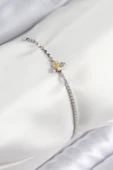 Pirinç Zirkon Taşlı Arı Model Ezme Zincir Gümüş Renk Kadın Bileklik - TJ-BB7596 thumbnail 1