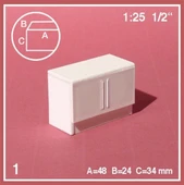 Schulcz 578108 1/25 Ölçek, Mutfak Dolabı-2 Kapaklı -Beyaz-48 Mm - 1