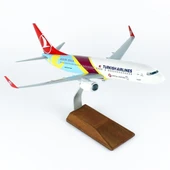 THY007 1/100 Ölçek, THY Aston Villa Logolu B737-800 Yolcu Uçağı, Sergilemeye Hazır Ahşap Standlı Model thumbnail 1