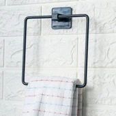 OLLEVRA Kendiliğinden Yapışkanlı Siyah Paslanmaz Metal Kare Havluluk thumbnail 2