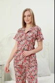 SVS 114 Kadın Kısa Kol Çiçekli Mercan Renk Pijama Takımı XL thumbnail 1