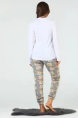 Ayıcık Desenli Uzun Kollu Kadın Pijama Takımı Gri  - Ekru thumbnail 2