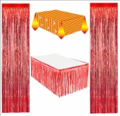 Taraftar Sarı Kırmızı Masa Örtüsü, Kırmızı Masa Eteği, 2 Adet Kırmızı Arka Fon thumbnail 1