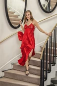 DANTELLİ UZUN YIRTMAÇLI SATEN GECELİK ELBİSE STRİNG TAKIM KIRMIZI (MGP31512) thumbnail 2