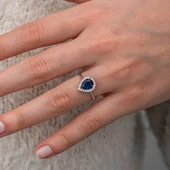 Gümüş Damla Safir Taşlı Kadın Yüzük  SL12643 thumbnail 2