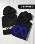 Yazılımcılara Özel Meta Developer Baskılı, Unisex, Kapüşonlu Regular Hoddie Kangru Sweat, 2'li Paket thumbnail 2