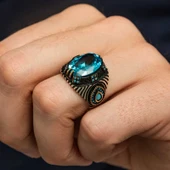 Gümüş Mavi Fasetli Taşlı Erkek Yüzük SL12416 thumbnail 3