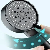OLLEVRA 5 Fonksiyonlu Yüksek Basınçlı Ayarlanabilir Siyah Duş Başlığı thumbnail 4