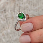 Gümüş Damla Zümrüt Taşlı Kadın Yüzük SL12650 thumbnail 1