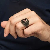 Gümüş Kırmızı Taşlı Ay Yıldız Erkek Yüzük SL12272 thumbnail 6