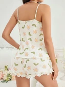 Kadın Ekru Çiçek Baskılı Şortlu Gecelik Pijama Takımı 5047 thumbnail 2