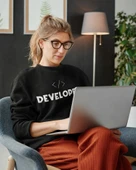 Yazılımcılara Özel Meta Developer Baskılı, Unisex, Sıfır Yaka Regular Sweatshirt, 2'li Takım thumbnail 7