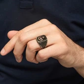 Gümüş Kırmızı Taşlı Ay Yıldız Erkek Yüzük SL12272 thumbnail 4