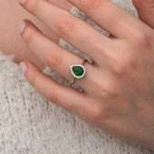 Gümüş Damla Zümrüt Taşlı Kadın Yüzük SL12650 thumbnail 9