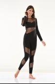 Derya Kurşun Puanlı Transparan Detaylı Kadın Tayt Takım 1131 - 4