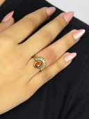 Doğal Taş Akik Yuvarlak Doğal Taşlı Antik Model Kadın Ayarlanabillir Yüzük euy82a thumbnail 2