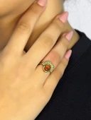 Doğal Taş Akik Yuvarlak Doğal Taşlı Antik Model Kadın Ayarlanabillir Yüzük euy82a thumbnail 1