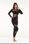 Derya Kurşun Puanlı Transparan Detaylı Kadın Tayt Takım 1131 - 1