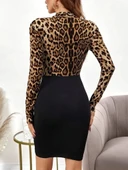 Kadın Uzun Kollu Kruvaze Yaka üst Modal Alt Ithal Krep Mini Elbise - 3