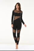 Derya Kurşun Puanlı Transparan Detaylı Kadın Tayt Takım 1131 - 5