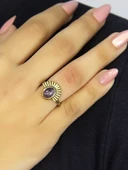 Doğal Taş Ametist Doğal Taşlı Antik Model Kadın Ayarlanabillir Yüzük euy82amt thumbnail 2