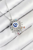 316L Çelik Zirkon Taşlı Nazar Model Gümüş Renk Kadın Kolye - TJ-BKO10543 thumbnail 1