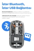 Bluetooth Usb Çift Modlu Sessiz Mouse, Şeffaf Mıknatıslı Kapaklı, Type-c Şarjlı, Dpı Ayarlı, Kablosuz 10m Çekim Mesafeli, Masaüstü Kısayol Tuşlu, Taşınabilir Şarjlı Mouse Beyaz thumbnail 5