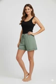 Bambu Fitilli Kadın Ev Şortu Bacak Dantel Detaylı Ev Giyim Yeşil - 2