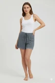 Bambu Fitilli Kadın Ev Şortu Bacak Dantel Detaylı Ev Giyim Gri - 1