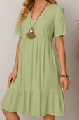 Kadın Kısa Kollu V Yakalı Fırfırlı Bürümcük Elbise thumbnail 2