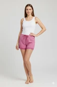 Bambu Fitilli Kadın Ev Şortu Bacak Dantel Detaylı Ev Giyim Fuşya - 1