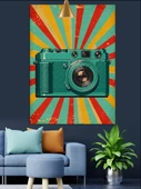 Retro Yeşil Kamera Tasarımı Sanatı Dekoratif Kanvas - Mdf Ahşap Tablo - 3