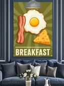 Kızarmış Yumurta Peynir Ve Pastırma Sabah Kahvaltısı Temalı Dekoratif Kanvas - Mdf Ahşap Tablo - 1